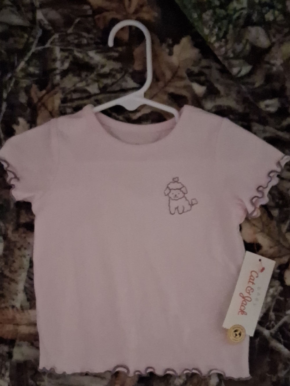 Cat & Jack Light Pink Ruffle-Edge Girls Tee with Puppy Motif
